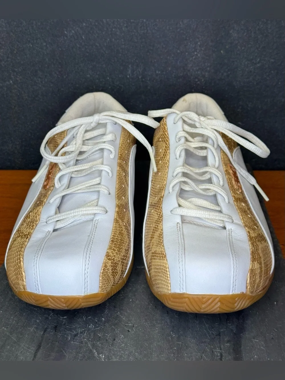 310 Vintage 2000’s Motoring Monterey Sneakers Leather, print snakeskin accents